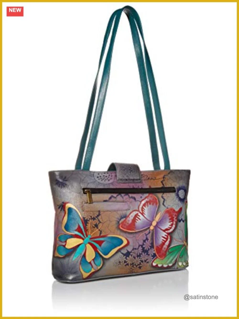 Hand Painted Genuine Leather Medium Tote Bag Double Handle